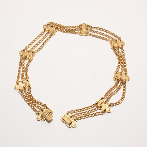 Vintage Lucien Piccard Goldtone Lion Shield 3 strand chunky necklace - Picture 5 of 7